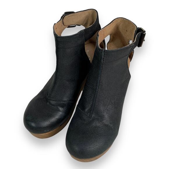 Free People Clogs Sz 37 US 6.5 7 Amber Orchard Clog Wood Platform Leather Black - Picture 12 of 13